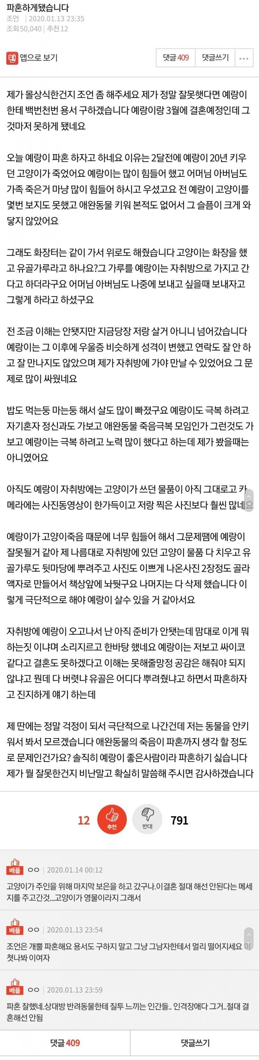 고양이때문에 파혼하게 됐습니다 | 인스티즈