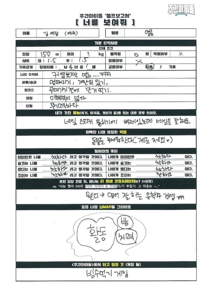 주간아이돌 레드벨벳의 자기소개서 | 인스티즈