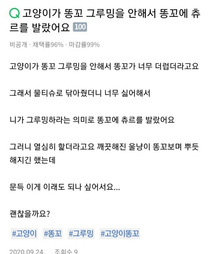 고양이가 똥꼬 그루밍을 안 해서 똥꼬에 츄르를 발랐어요.jpg | 인스티즈