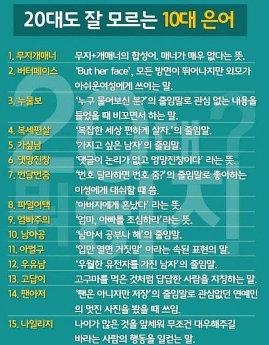 20대들은 잘 모르는 10대 은어....jpg | 인스티즈