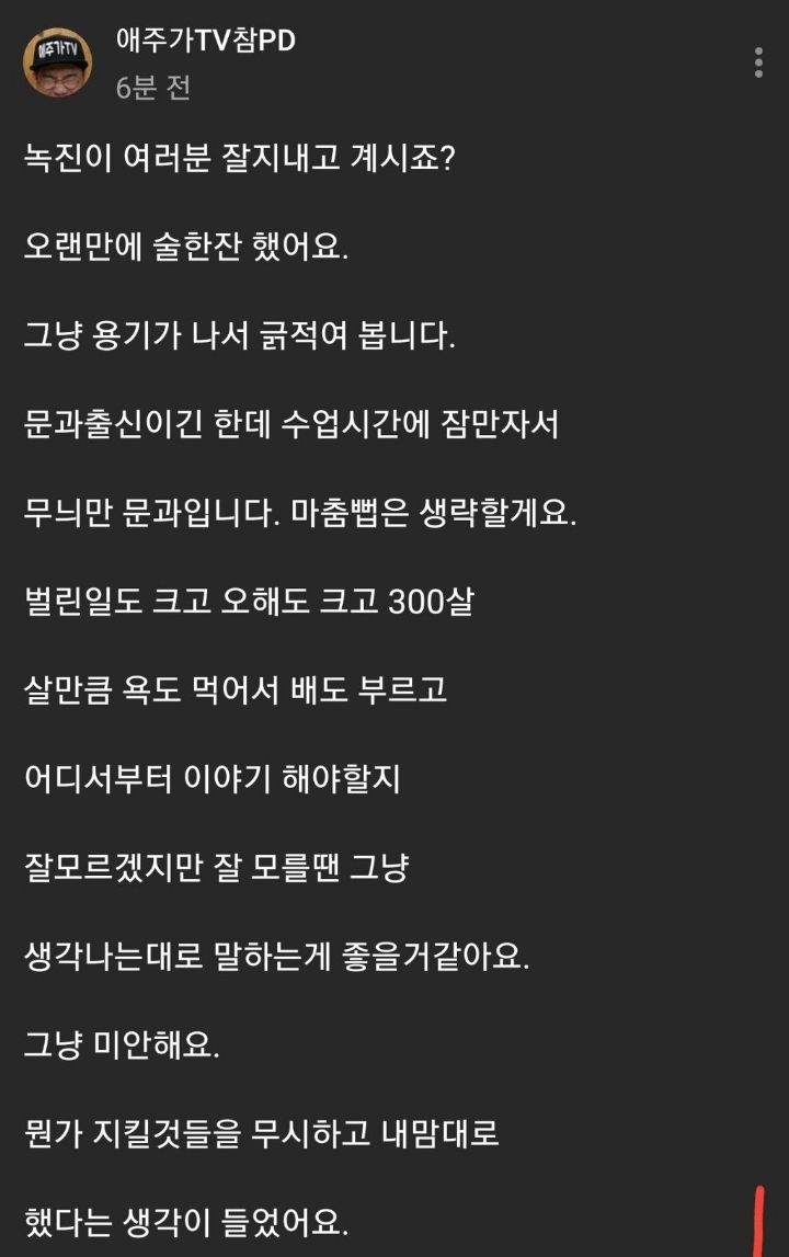 유튜브 글 다시 지운 참pd | 인스티즈