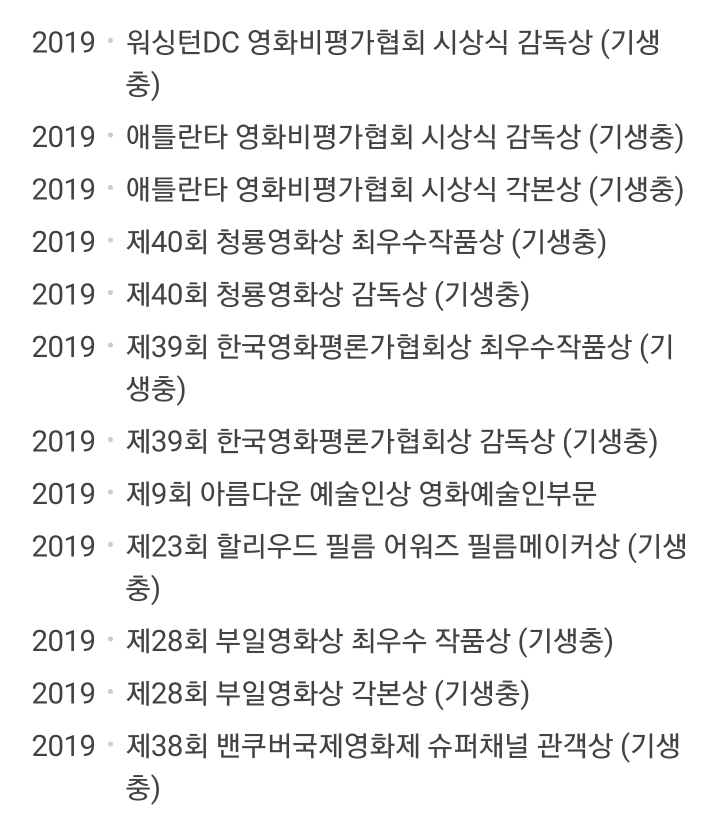 기생충 제작 이후 봉준호감독 수상내역.jpg | 인스티즈