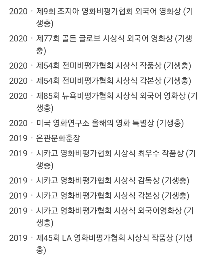 기생충 제작 이후 봉준호감독 수상내역.jpg | 인스티즈