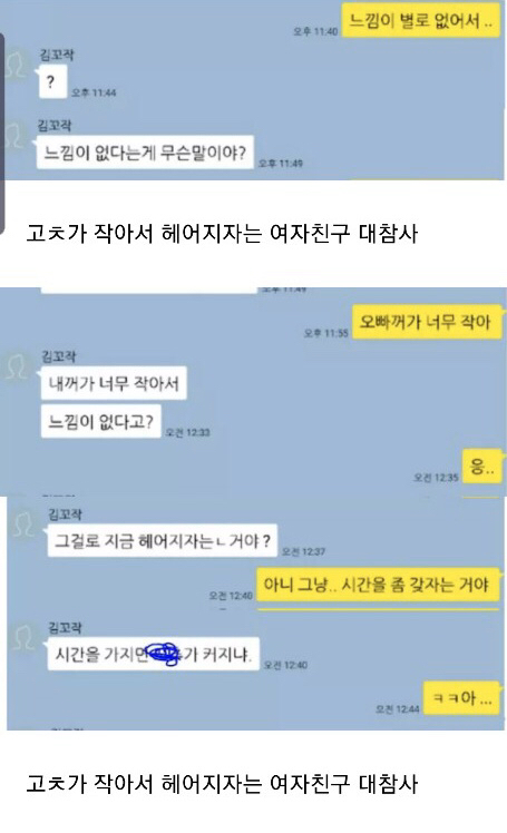고ㅊ가 작아서 헤어지자는 여친 대참사 | 인스티즈