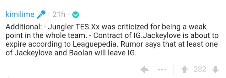 LOL 루머) 재키러브 계약 만료/재키러브 or 바오란 둘 중 하나는 IG 나감 | 인스티즈