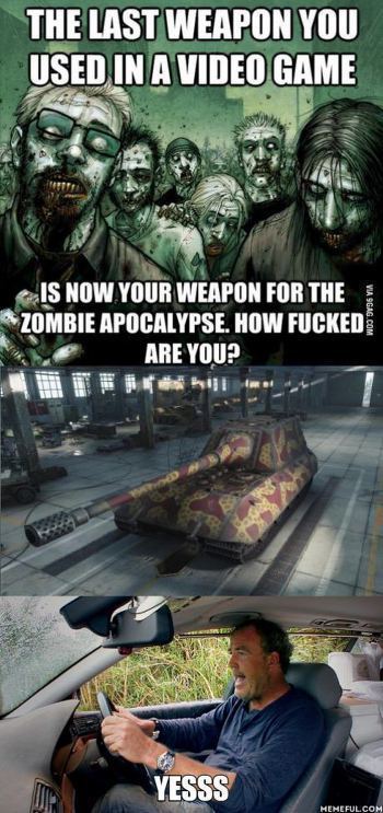 좀비사태가 일어났을때 자신이 마지막으로 한 게임에서 사용한 무기를 사용할수 있다면? | 인스티즈