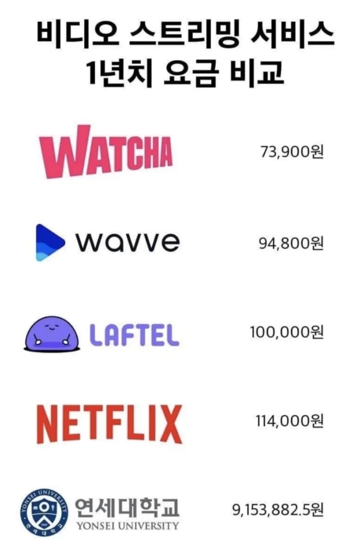 스트리밍 1년 요금 비교 | 인스티즈