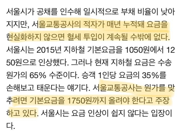 서울 지하철 기본요금 1750원 인상 우려.jpg | 인스티즈