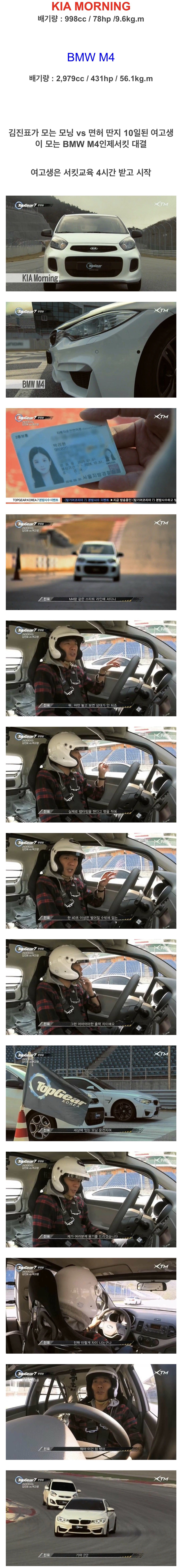 김진표가 모는 모닝 vs 면허 딴지 10일된 여고생이 모는 BMW M4 서킷 대결.jpg | 인스티즈