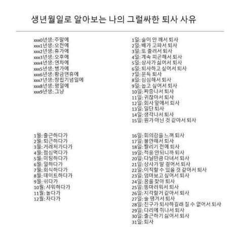 생년월일로 알아보는 퇴사 사유 | 인스티즈