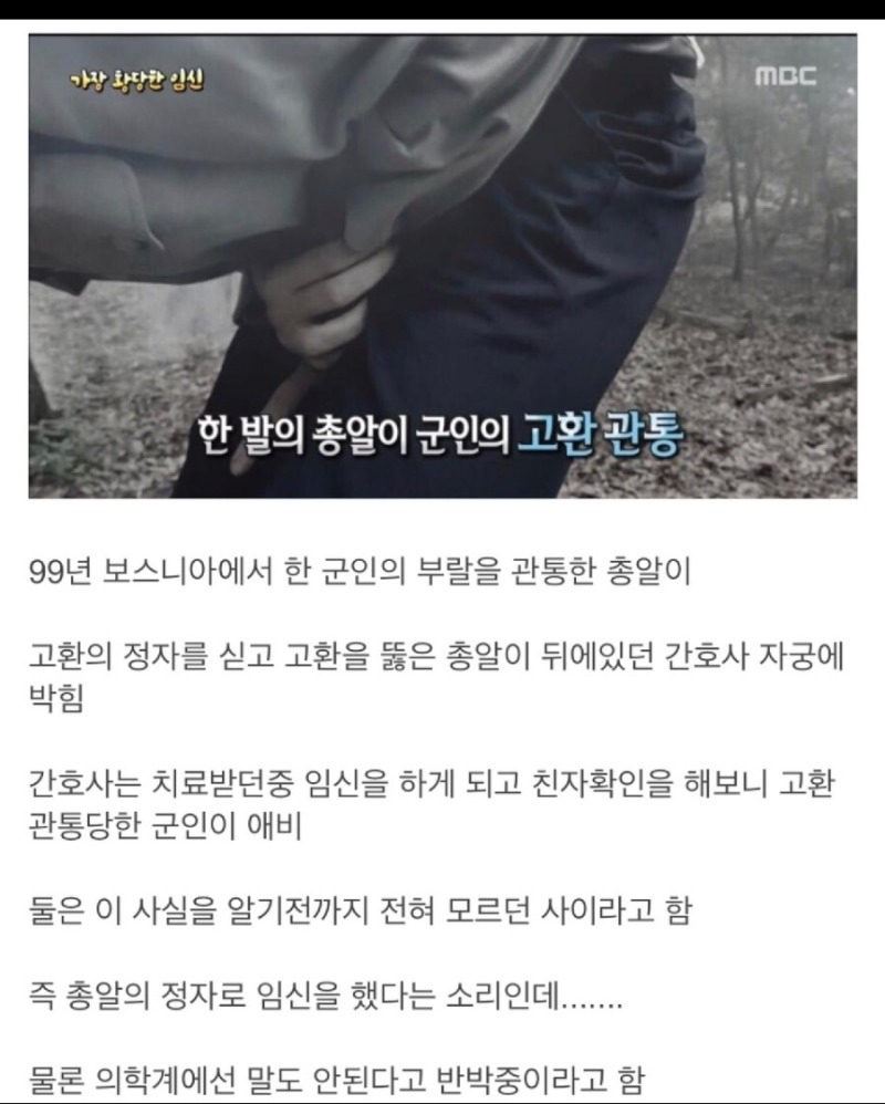 남자의 고환을 관통한 총알이 여자의 자궁에 박혀 임신 | 인스티즈