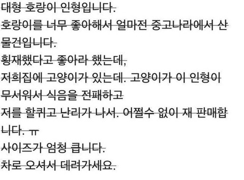 중고나라 호랑이 인형 판매 사유.jpg | 인스티즈