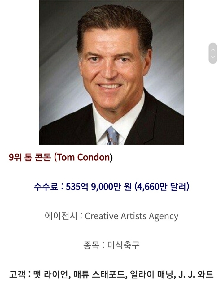 지난해 스포츠에이전트 수익 순위 | 인스티즈