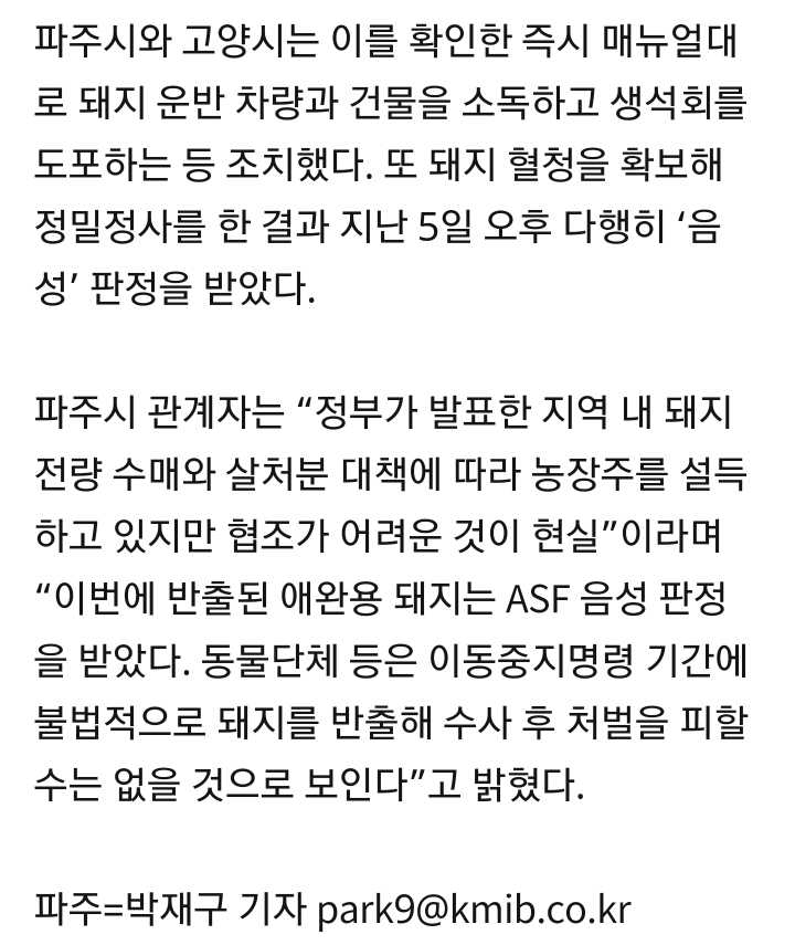 돼지열병이 집중적으로 발생한 파주에서 애완용 돼지 반출한 동물단체.news | 인스티즈