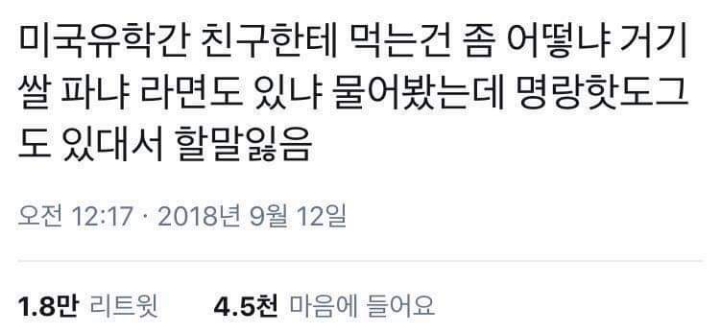 미국유학간 친구에게 먹는건 어떠냐고 물어봄 | 인스티즈