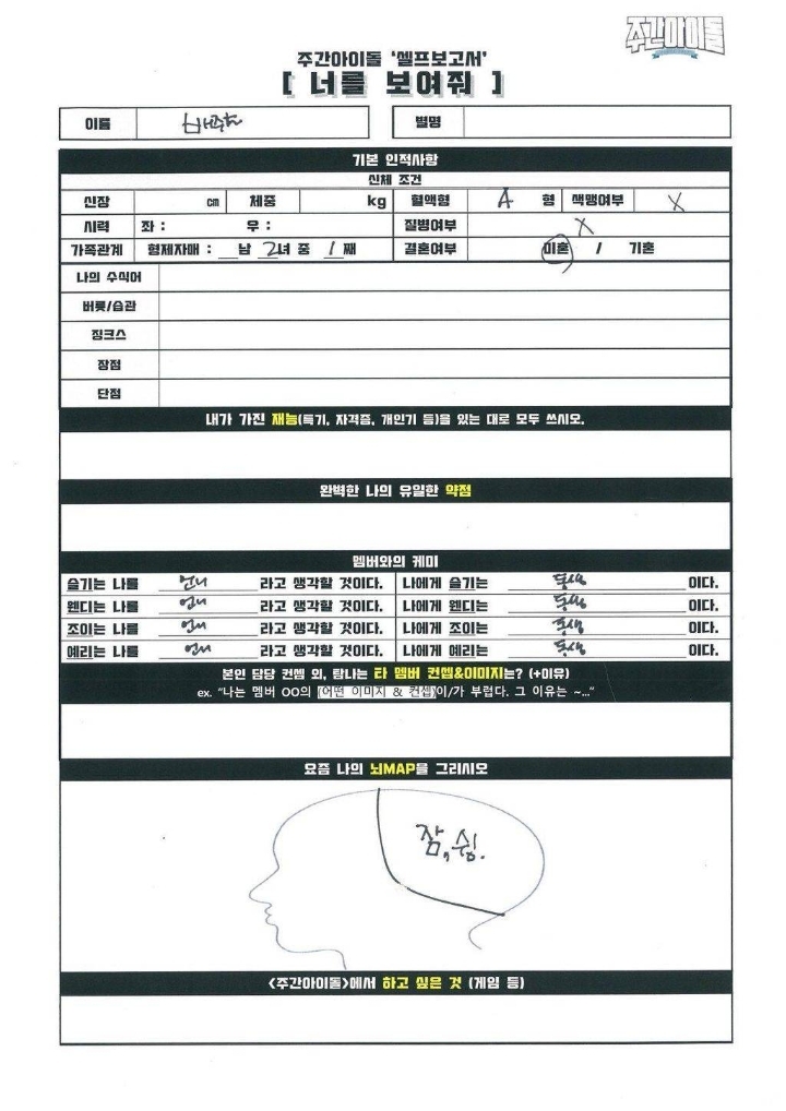 주간아이돌 레드벨벳의 자기소개서 | 인스티즈