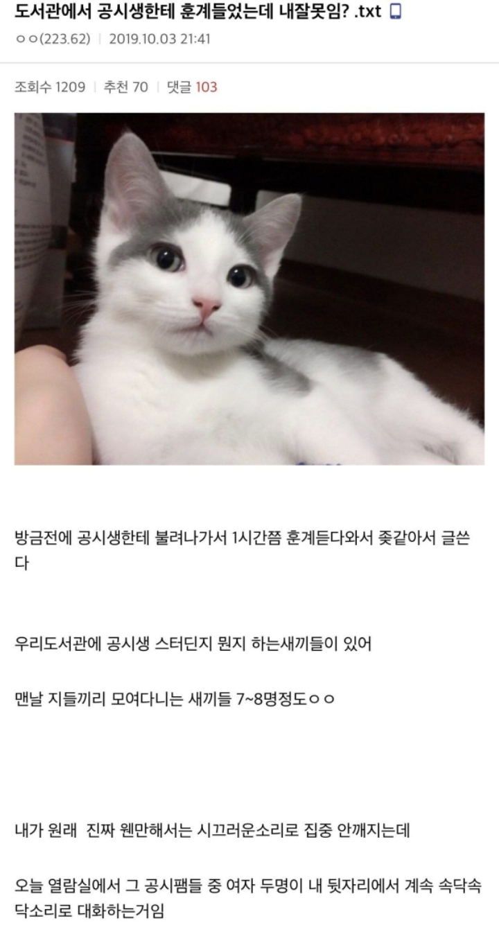 도서관에서 공시생한테 훈계 들었는데 내 잘못임?.txt | 인스티즈
