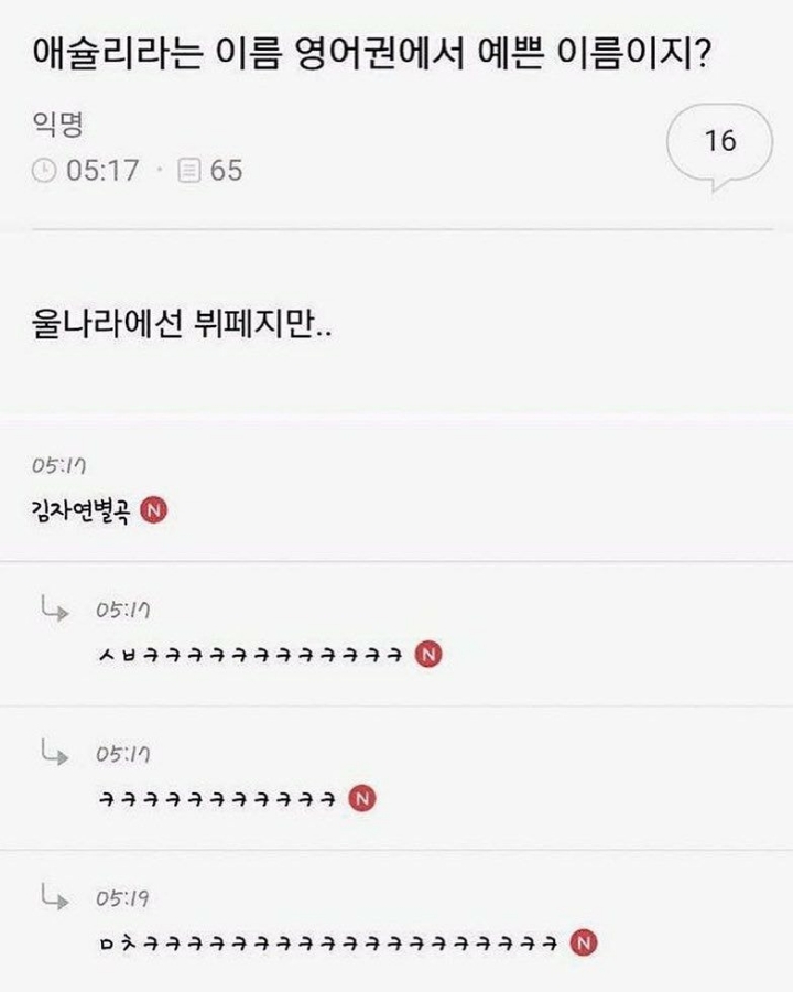 애슐리라는 이름 영어권에서 예쁜 이름이지? | 인스티즈