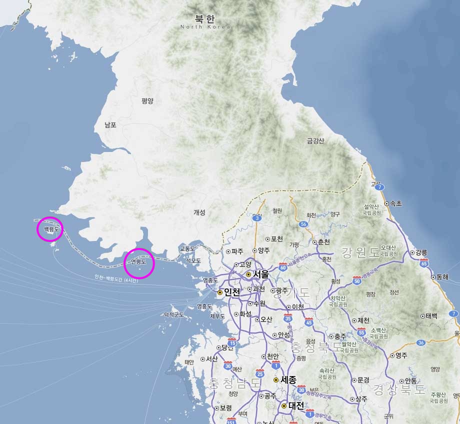 백령도와 연평도의 위치