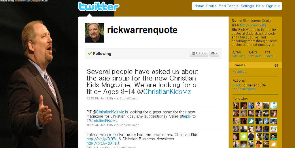 릭 워렌 목사님의 트위터를 플로윙하다