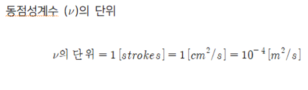 유체역학. 동점성계수 (ν)의 단위