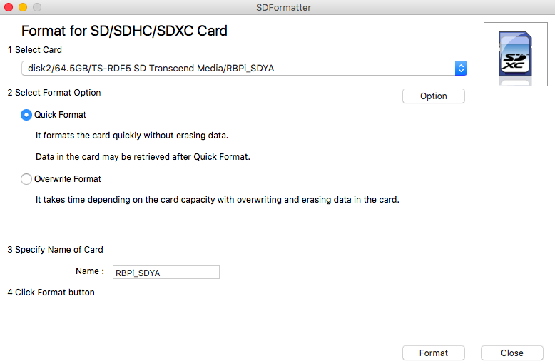 [라즈베리파이] [MAC] SDFormatter 로 SD Card 포맷하기