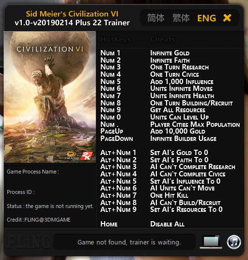 문명6 : 몰려드는 폭풍(Civilization VI:Gathering Storm) 트레이너