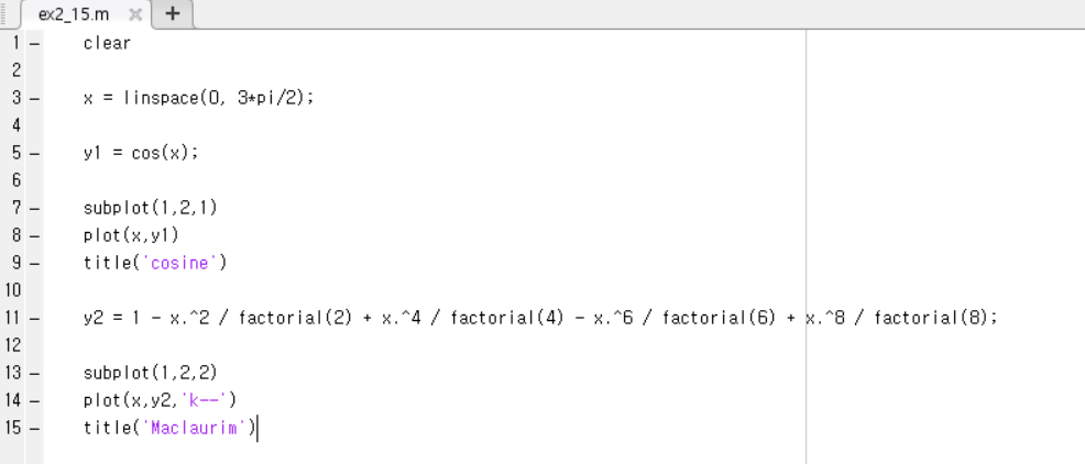 【MATLAB】 Maclaurim 급수전개로 cosine 문제풀이