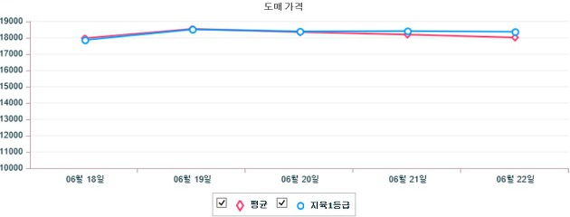 기간별 한우 도매가격 동향(6월 18일 ~ 6월 22일)