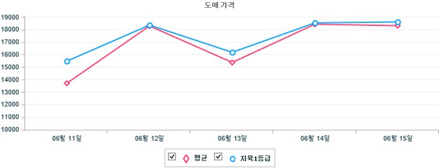 기간별 한우 도매가격 동향(6월 11일 ~ 6월 15일)