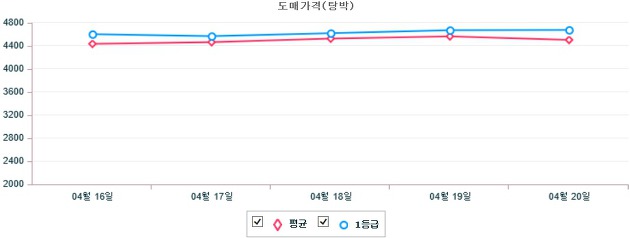 기간별 돼지 도매가격(탕박) 동향(4월 16일 ~ 4월 20일)