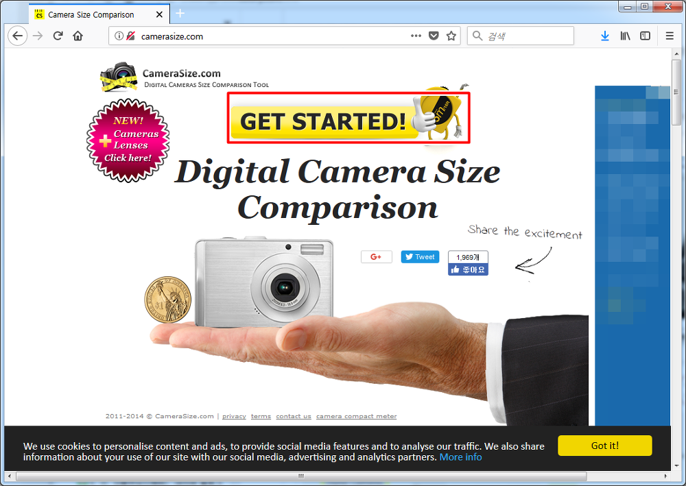 디지털 카메라 크기 모양 비교 서비스 - www.camerasize.com