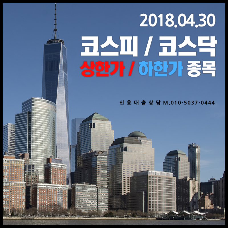 코스피/코스닥 상한가 종목 & 지수 [2018.04.30 장마감]