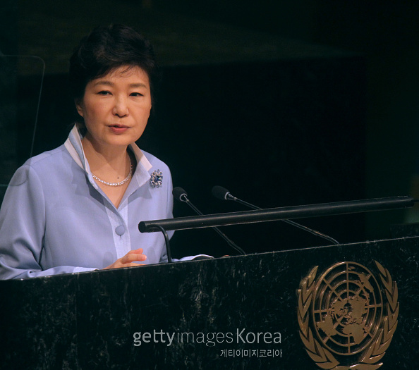 제 70차 유엔총회에서 기조연설을 한 박근혜 대통령[사진=게티이미지]