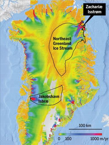 미국 어바인 캘리포니아대(UC어바인) 연구진은 그린란드 북동부의 거대 빙하 '자카리아 이스트롬'이 녹아 흐르는 속도가 3년 전부터 급격히 빨라져 매년 50억t에 가까운 얼음이 유실되고 있다고 12일 과학전문지 '사이언스'(Science) 인터넷판을 통해 발표했다. 사진은 '사이언스' 인터넷판 보도 캡쳐. 2015.11.13 (서울=연합뉴스)