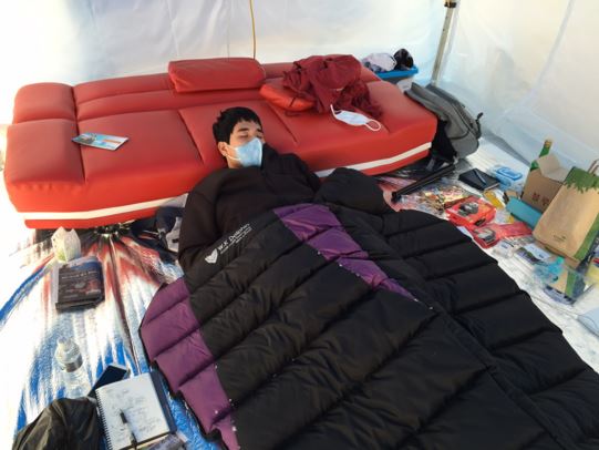 48일째 단식 시위를 하고 있는 김건중 동국대 부총학생회장. 사진제공=동대신문