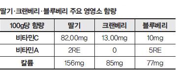 [헬스조선]딸기·크랜베리·블루베리 주요 영영소 함량