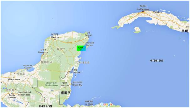 툴룸은 멕시코 유카탄 반도 오른쪽 끝에 위치하고 있다.