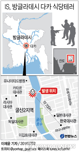 <그래픽> IS, 방글라데시 다카 식당테러 - 연합뉴스