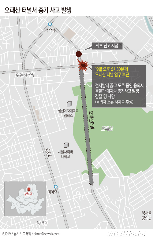 [종합3보]오패산터널 인근서 강간 전과자 총격..경찰 1명 사망 - 뉴시스