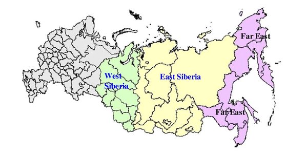 노란색으로 표시된 동시베리아 지역이 이번 연구 대상이 된 지역이다. 러시아 영토의 77%를 차지하지만 인구는 전체의 27%밖에 차지하지 않을 정도로 사람이 살기 적합하지 않은 지역이다. [그래픽제공=크라스노야르스크 연방연구센터]