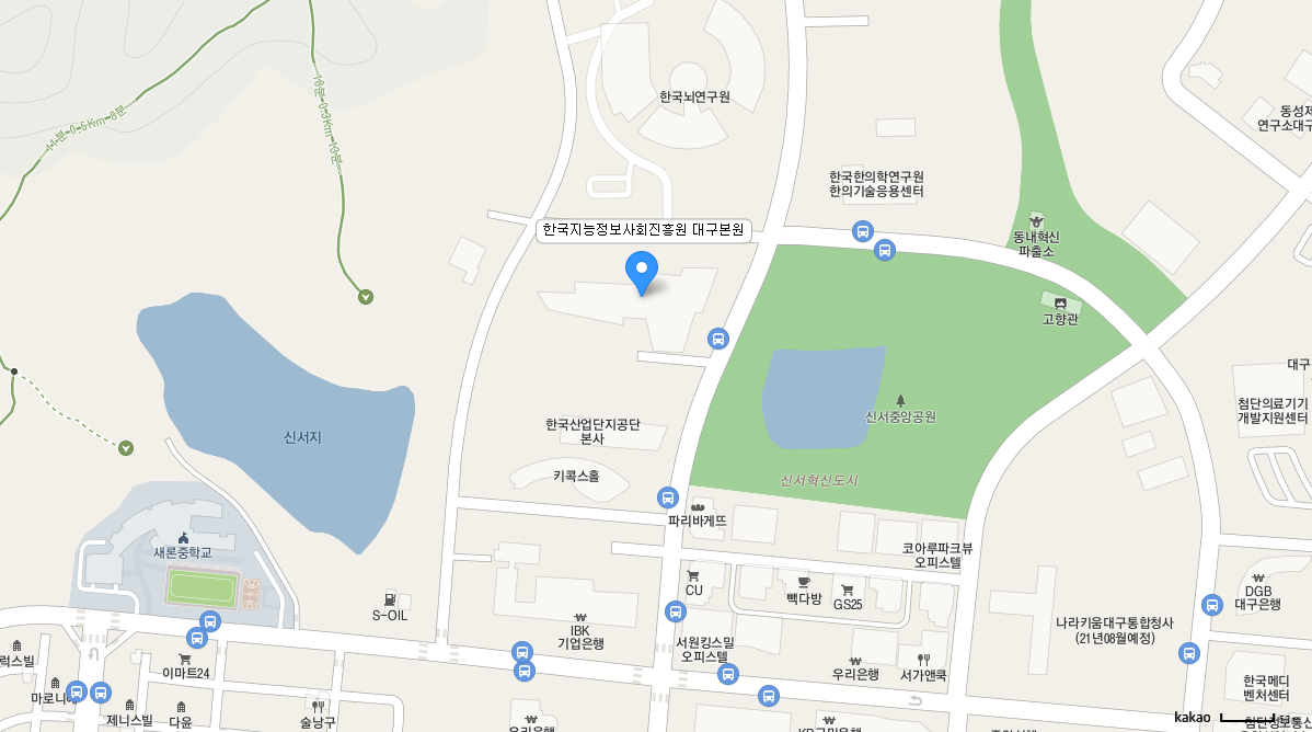 대구본원약도(카카오맵) 신서혁신도시 내 한국산업단지공단 본사와 한국뇌연구원 및 신서중앙공원 사이에 위치하고 있습니다. – 아래 주소 및 찾아오시는 방법을 참고하세요.