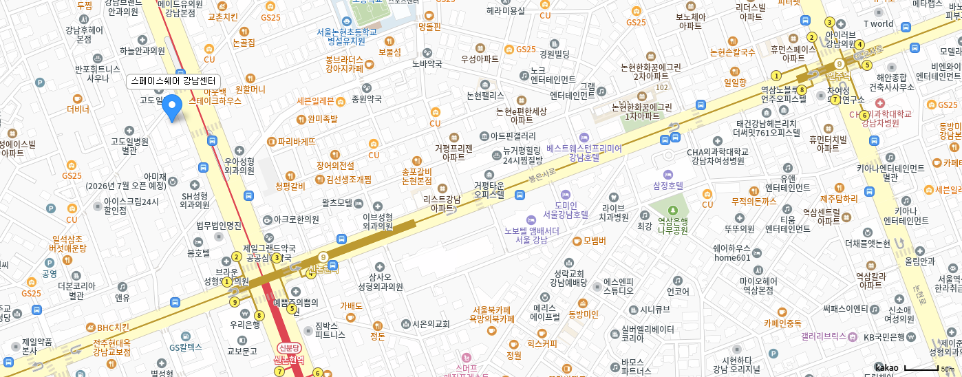 스페이스쉐어 강남센터 주피터홀 (서울 서초구 강남대로 499, 동일빌딩 3 층)
지하철 신논현역 2번 출구 300m 직진