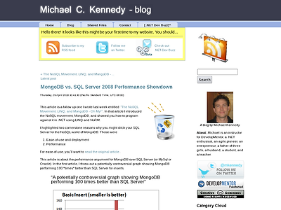 http://www.michaelckennedy.net/blog/2010/04/29/MongoDBVsSQLServer2008PerformanceShowdown.aspx