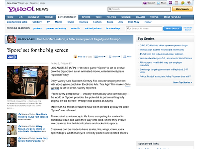 http://news.yahoo.com/s/afp/20091002/ennew_afp/entertainmentusfilmgamesspore