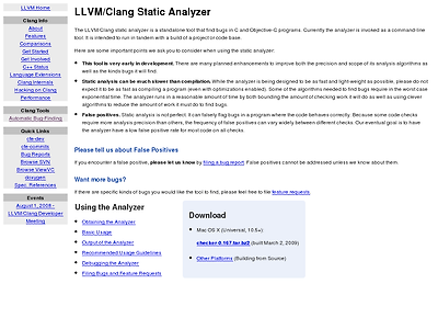 http://clang.llvm.org/StaticAnalysis.html