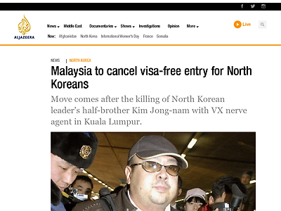 http://www.aljazeera.com/news/2017/03/malaysia-cancel-visa-free-entry-north-koreans-170302040418125.html