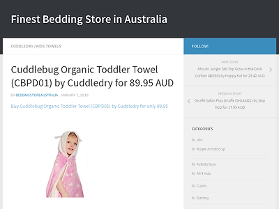 http://www.Beddingstoreaustralia.cf/cuddlebug-organic-toddler-towel-cbpd01-by-cuddledry-for-89-95-aud/