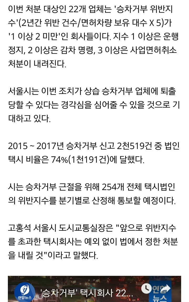 승차거부 택시회사 철퇴