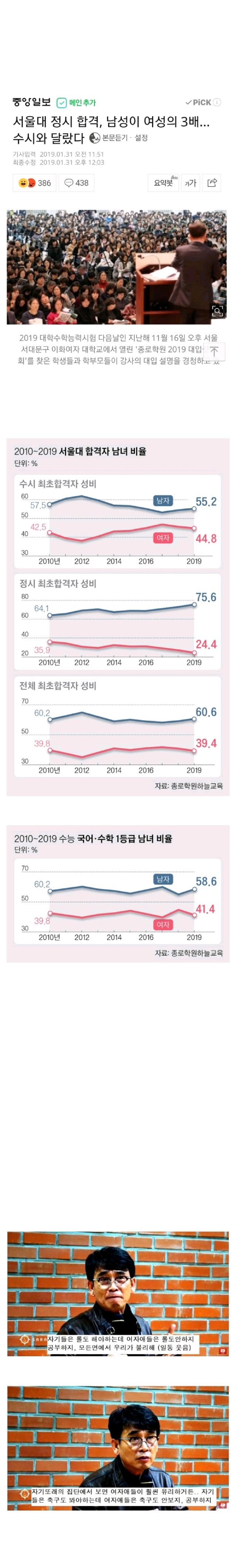 서울대 정시 합격 남성이 여성의 3배? 생각나는 한 사람